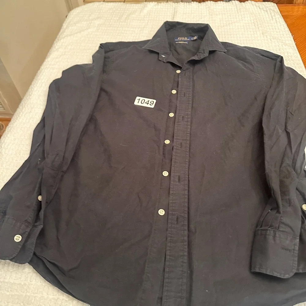 Polo Ralph Lauren Slim Fit Button Down Shirt Mens Black Large Cotton Stretch